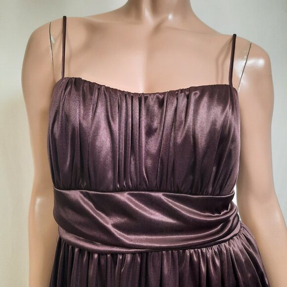 Vintage 90s Deadstock Brown Babydoll Swing Dress Size 16 Party Prom Sash Shiny - Picture 2 of 8